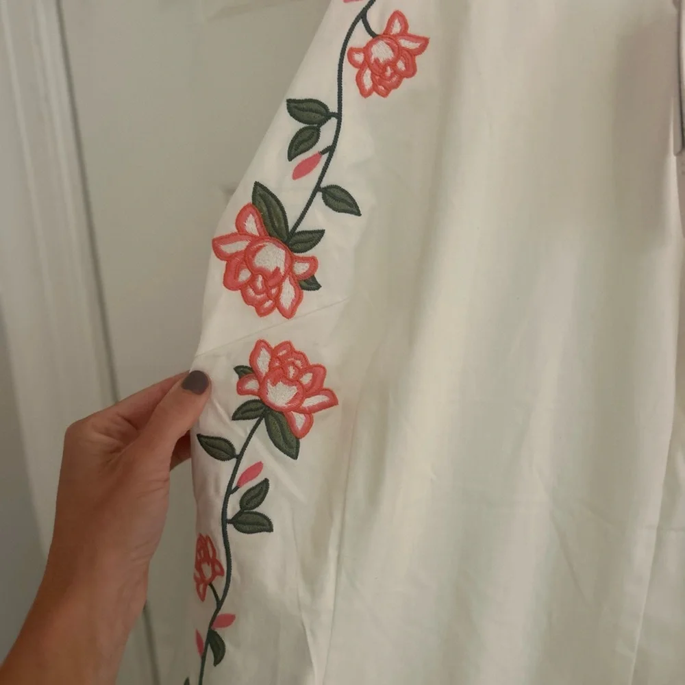 Altar'd State White/Cream Dress with Coral Floral Trim